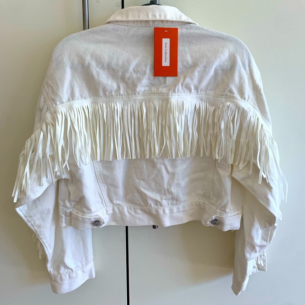 White Fringe Cropped Jean Jacket